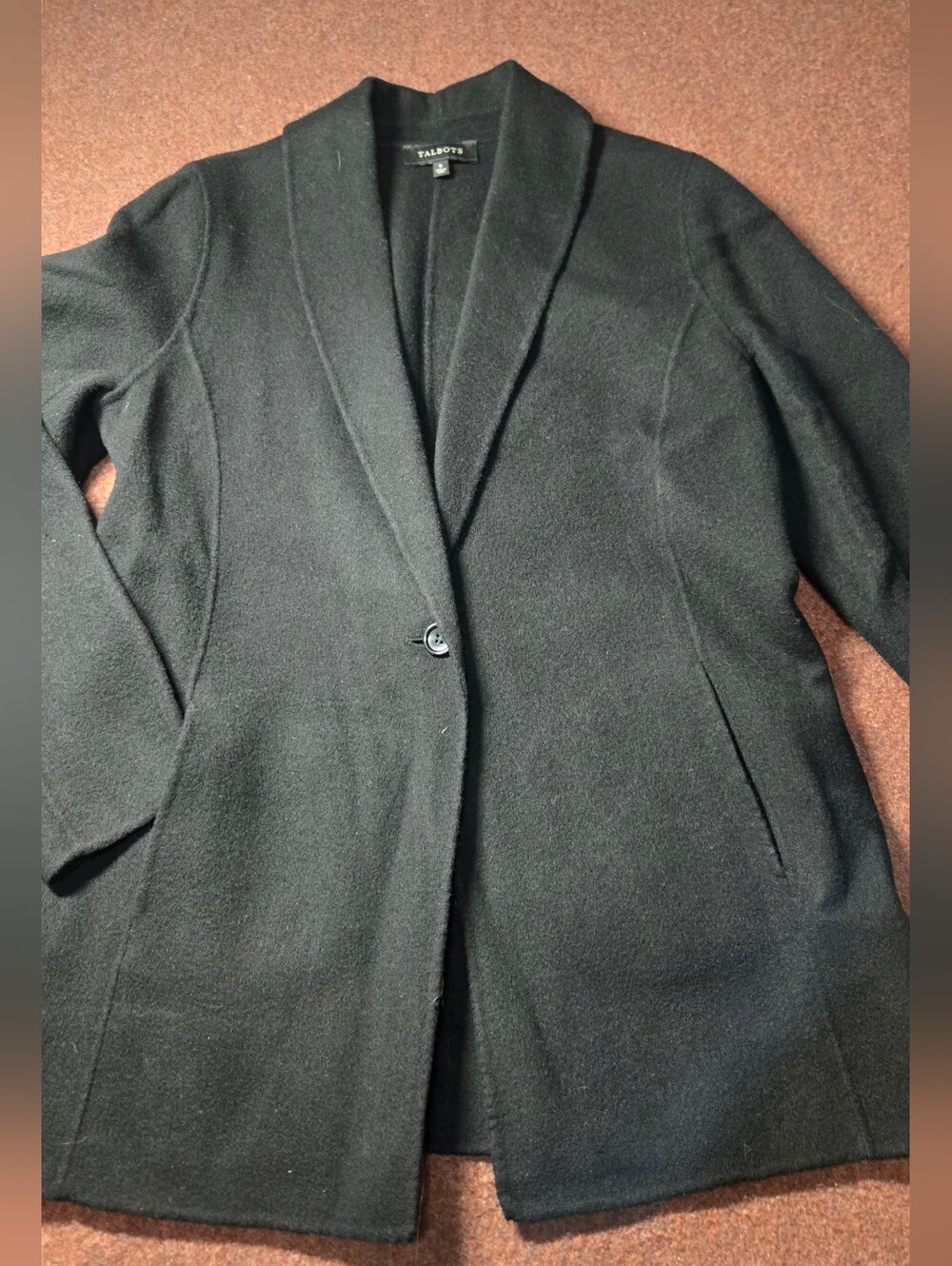 Talbots Wool Shawl Collar Double Face Blazer, Unlined Mid-length Black Size 8